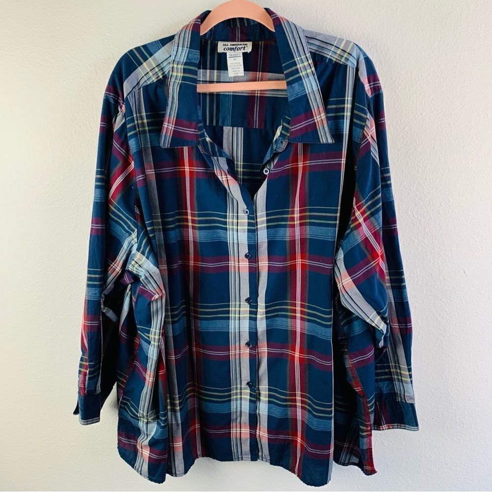 All‎ American Comfort Blue Plaid Long Sleeve Shirt